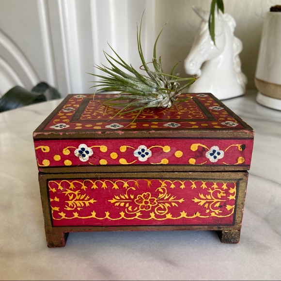 Vintage Other - VINTAGE • Bohemian Trinket Box Red Treasure Handmade Indian Treasure Chest Gift
